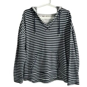 Banana Republic Striped Hoodie Sweatshirt V Neck Pullover French Terry Women's L